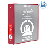 1.5" 3-Ring View Binder w/ 2-Pockets, pack of 12