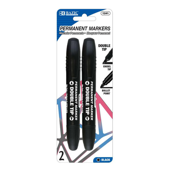 BAZIC Permanent Marker Dual Fine Tip Chisel Point Black Markers (2/Pack), 24-Packs