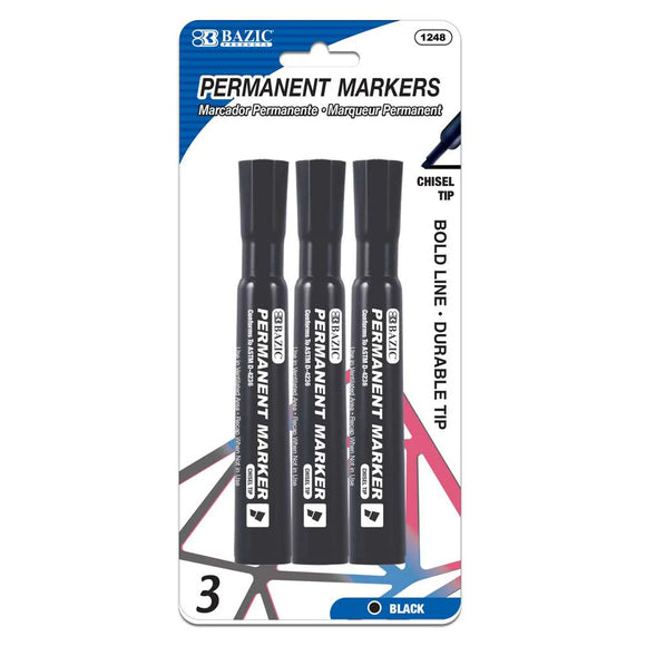 BAZIC Black Chisel Tip Desk Style Permanent Markers (3/Pack), pack of 24