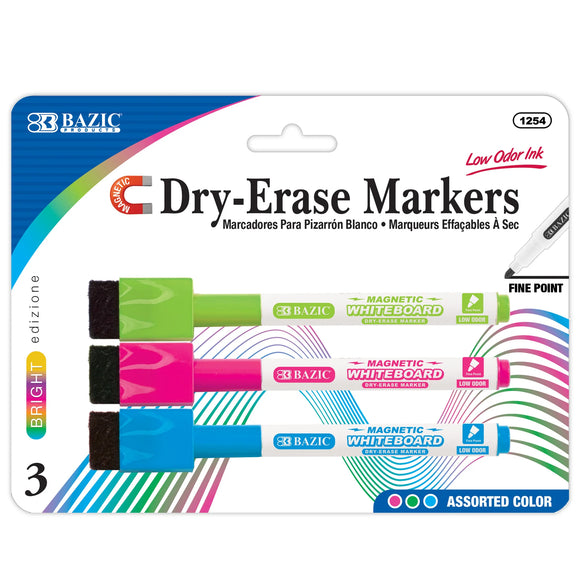 BAZIC Bright Colors Magnetic Dry-Erase Markers (3/Pack), pack of 24