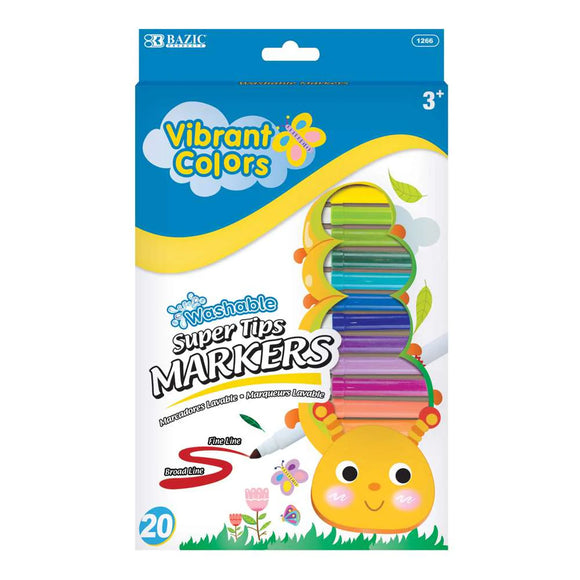 BAZIC 20 Color Super Tip Washable Markers, pack of 12