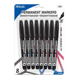BAZIC Black Fine Tip Permanent Markers w/ Pocket Clip (8/Pack), pack of 24