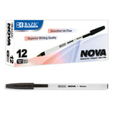 BAZIC Ballpoint Pen Nova Black Color Stick Pens, 1.0 mm, (12/Pack), 12-Pack