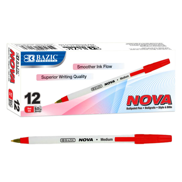 BAZIC Nova Red Color Stick Pen (12/Box), pack of 12
