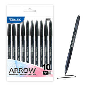 BAZIC Arrow Black Stick Pen (10/Pack), pack of 24