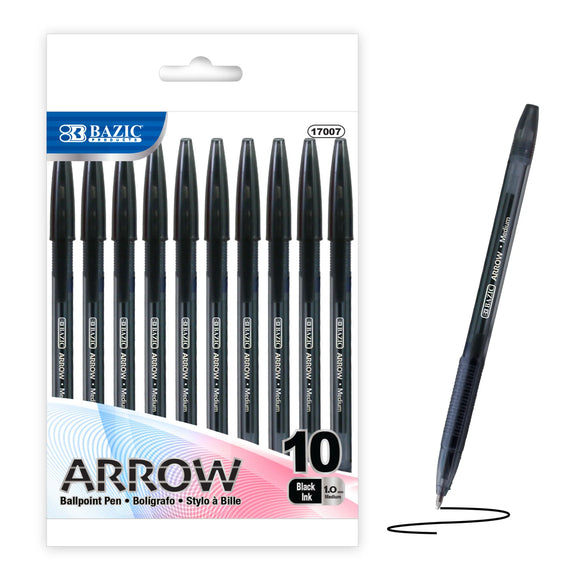 BAZIC Arrow Black Stick Pen (10/Pack), pack of 24
