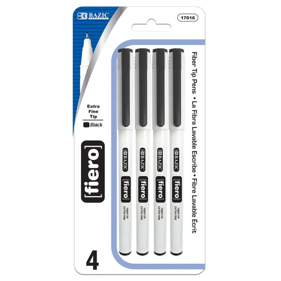 BAZIC Fiero Black Fiber Tip Fineliner Pen (4/Pack), pack of 24