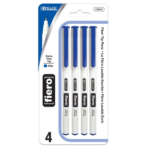 BAZIC Fiero Blue Fiber Tip Fineliner Pen (4/Pack), pack of 24