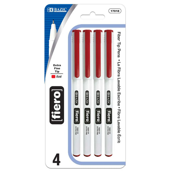 BAZIC Fiero Red Fiber Tip Fineliner Pen (4/Pack), pack of 24