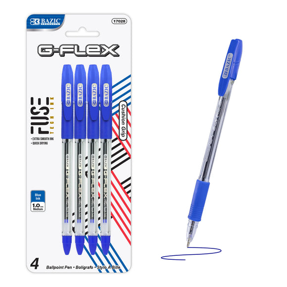 BAZIC G-Flex Blue Oil-Gel Ink Pen w/ Cushion Grip (4/Pack), pack of 24
