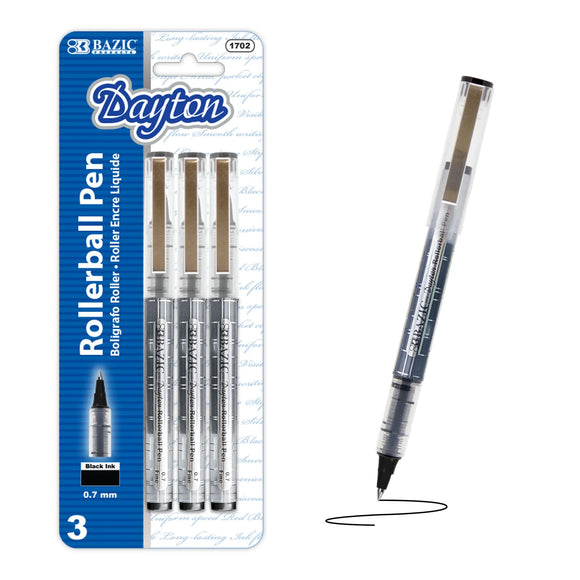 BAZIC Dayton Black Rollerball Pen with Metal Clip (3/Pack), pack of 24