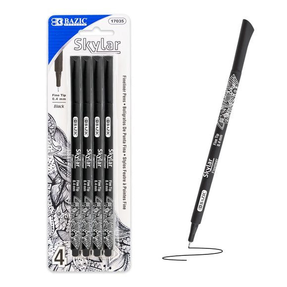 BAZIC Skylar 0.4 mm Black Fineliner Pen (4/Pack), pack of 24