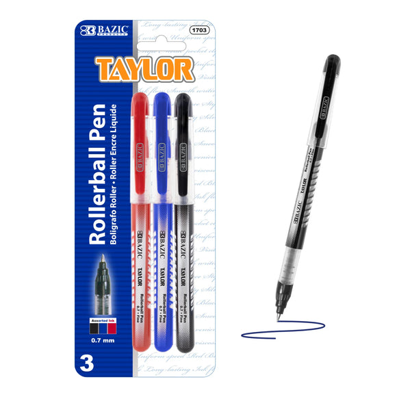 BAZIC Taylor Assorted Color Rollerball Pen (3/Pack), pack of 24