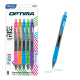 BAZIC 5 Color Optima Oil-Gel Ink Retractable Pen, pack of 12