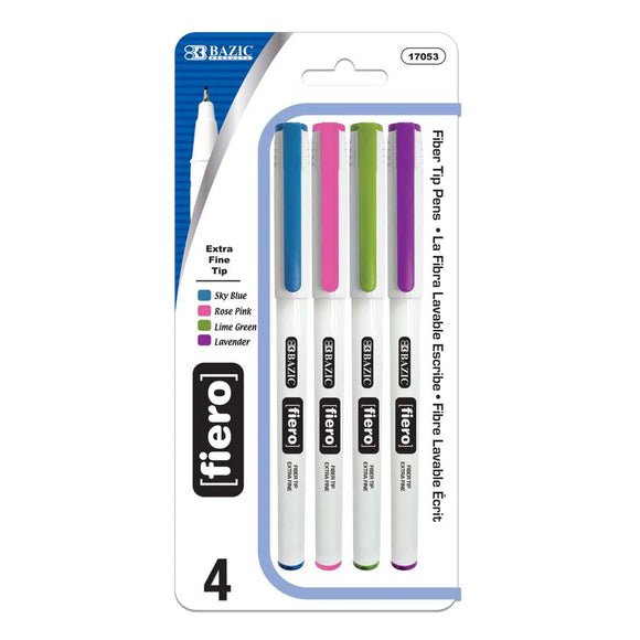 BAZIC Fiero Fancy Color Fiber Tip Fineliner Pen (4/Pack), pack of 24