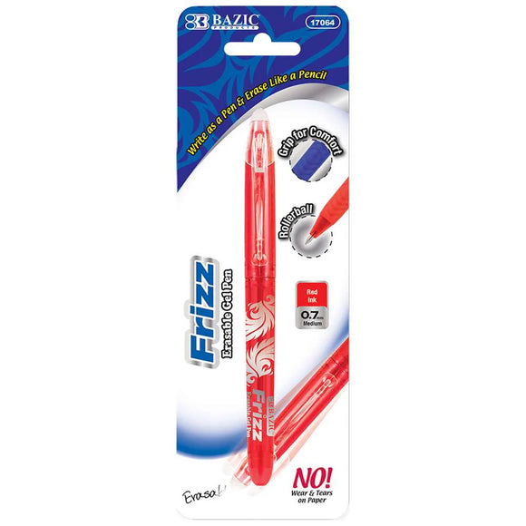 BAZIC Frizz Red Erasable Gel Pen with Grip, pack of 24