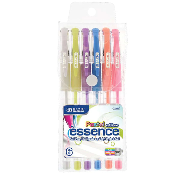 BAZIC 6 Pastel Color Essence Gel Pen w/ Cushion Grip, pack of 24