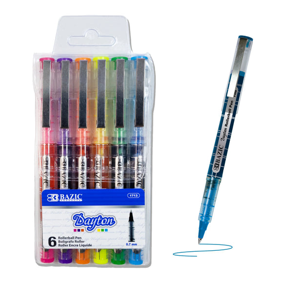 BAZIC 6 Color Dayton Rollerball Pen w/ Metal Clip, pack of 24