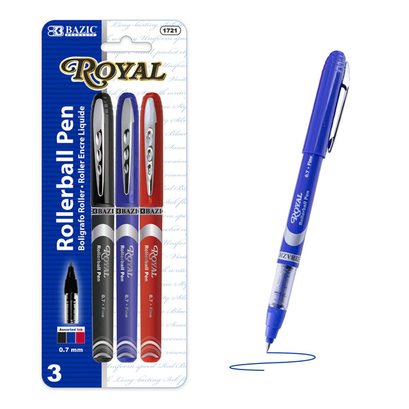 BAZIC Royal Assorted Color Rollerball Pen (3/Pack), pack of 24