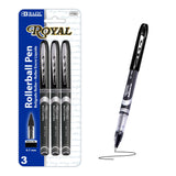 BAZIC Royal Black Rollerball Pen (3/Pack), pack of 24