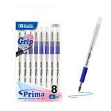 BAZIC Prima Blue Stick Pen w/ Cushion Grip (8/Pack), pack of 24