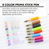 BAZIC 8 Color Prima Stick Pen w/ Cushion Grip, pack of 24