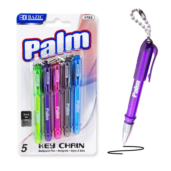 BAZIC Palm Mini Ballpoint Pen w/ Key Ring (5/Pack)