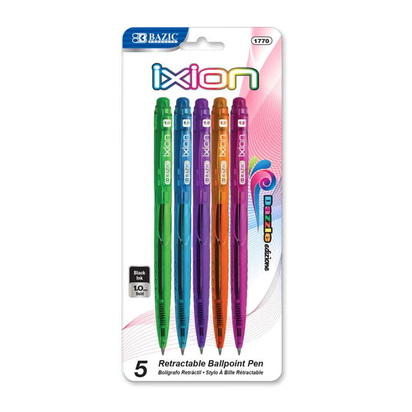 BAZIC Ixion Dazzle Black Color Retractable Pen (5/Pack), pack of 24
