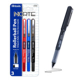 BAZIC Norte Asst. Color Needle-Tip Rollerball Pen (3/Pack), pack of 24