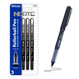 BAZIC Norte Black Needle-Tip Rollerball Pen (3/Pack), pack of 24