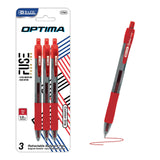 BAZIC Optima Red Oil-Gel Ink Retractable Pen w/ Grip (3/Pack), pack of 24