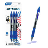 BAZIC Optima Blue Oil-Gel Ink Retractable Pen w/ Grip (3/Pack), pack of 24