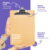 BAZIC Wood Clipboard 12.5" x 9" Sturdy Spring Clip Hardboard, 24-Pack