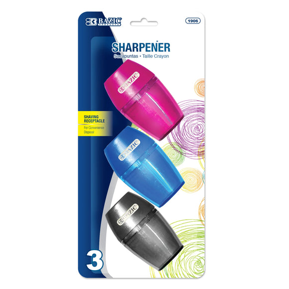BAZIC Single Blade Sharpener w/ Receptacle (3/pack), pack of 24