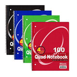 BAZIC 100 Ct. Quad-Ruled 4-1" Spiral Notebook, Case Pack 24