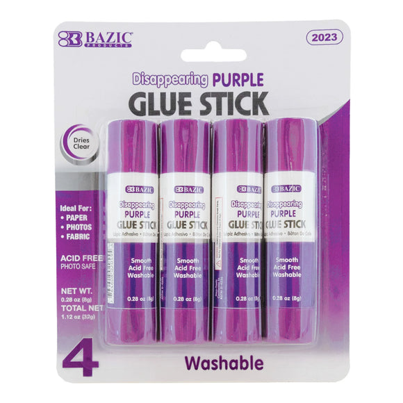 BAZIC 0.28 oz (8g) Washable Disappearing Purple Glue Stick (4/Pack), pack of 24
