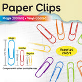 BAZIC Mega (100mm) Color Paper Clips (10/Pack), pack of 24