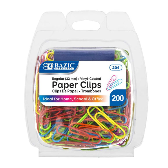 BAZIC No.1 Regular (33mm) Color Paper Clips (200/Pack), pack of 24