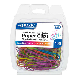 BAZIC Jumbo (50mm) Color Paper Clips (100/Pack), pack of 24