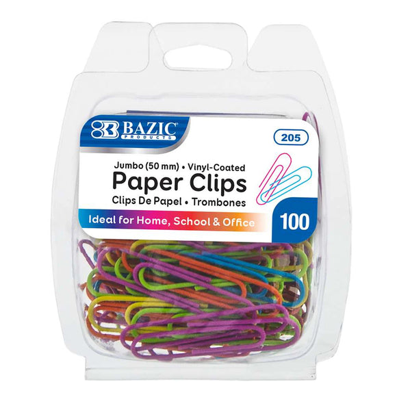 BAZIC Jumbo (50mm) Color Paper Clips (100/Pack), pack of 24