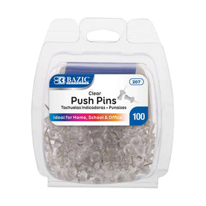 BAZIC Clear Transparent Push Pins (100/Pack), pack of 24