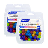 BAZIC Assorted Color Round Push Pins (80/Pack), pack of 24