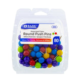 BAZIC Assorted Color Round Push Pins (80/Pack), pack of 24