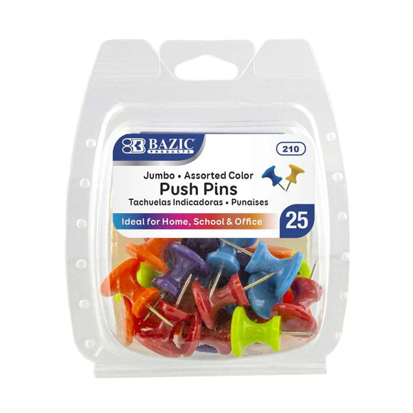 BAZIC Assorted Color Jumbo Push Pins (25/Pack), pack of 24