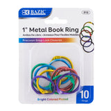 BAZIC 1" Assorted Color Metal Book Rings (10/Pack), pack of 24