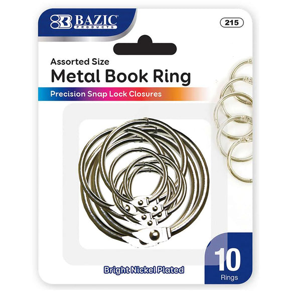 BAZIC Assorted Size Metal Book Rings (10/Pack), pack of 24