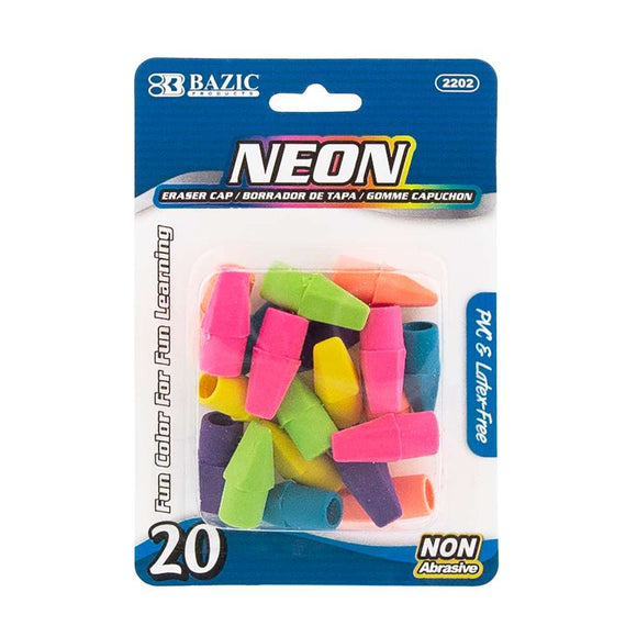 BAZIC Neon Eraser Cap (20/Pack), pack of 24