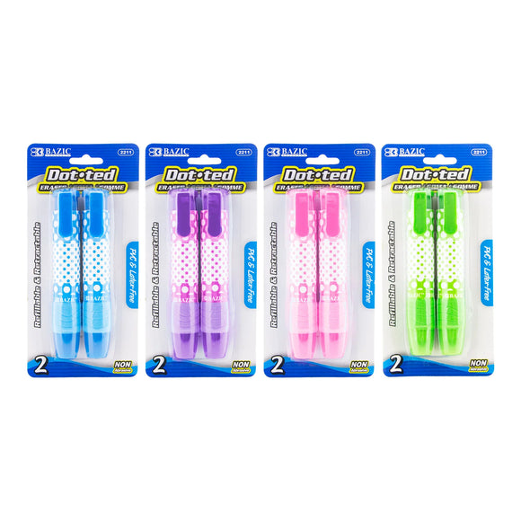 BAZIC Dot.ted Retractable Stick Erasers (2/Pack), pack of 24