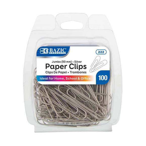 BAZIC Jumbo (50mm) Silver Paper Clip (100/Pack), pack of 24