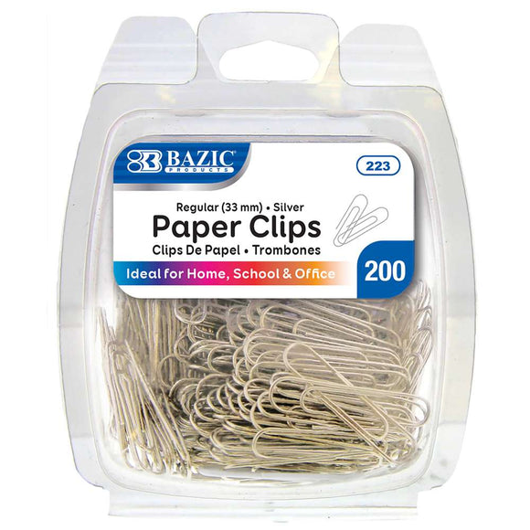 BAZIC No.1 Regular (33mm) Silver Paper Clips (200/Pack), pack of 24